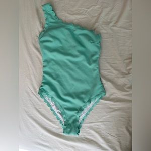 Scalloped Light Blue One Shoulder One Piece